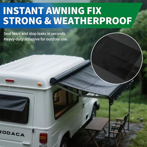 YONGJIN RV Awning Repair Tape, Heavy Duty Outdoor Tent Repair Tape and Tarp Tape, Waterproof Tarp Patch Kit for Camper, Boat Covers, Canvas, Sail, Canopy, and Outdoor Fabric Tear Repair (4 inch) - size: 4 inch