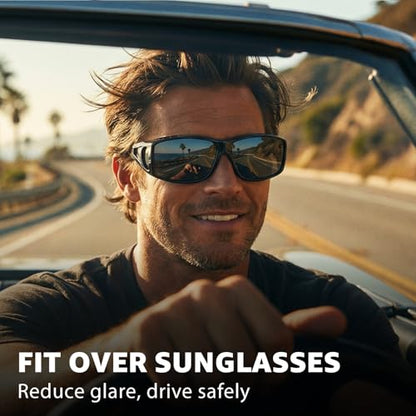 Myiaur Over Glasses Sunglasses for Men Women, Polarized Fit Over Sunglasses UV400 Protection, Anti Glare for Driving Outdoors - color: A01 Black/Grey Lens