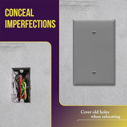 ENERLITES Blank Device Wall Plate, Jumbo Blank Cover, Gloss Finish, Oversized 1-Gang 5.5" x 3.5", Polycarbonate Thermoplastic, 8801O-GY, Gray - color: Gray, size: Over-Size