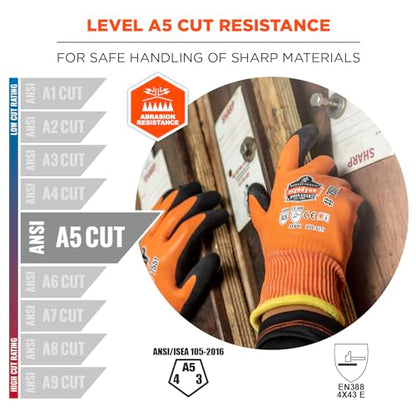 Ergodyne unisex adult ANSI A5 Coated Waterproof CR Gloves, Orange, X-Large Pack of 1 US, 7551 - size: X-large (Pack of 1)