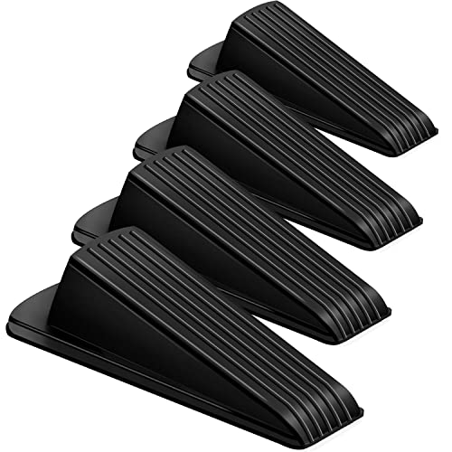 Door Stoppers, 4 Pack Premium Rubber Stoppers Wedge, Stops for Carpet Heavy Duty Door, Bottom of on Tile, Concrete, Carpet, Wooden Floor (Black) - color: Black