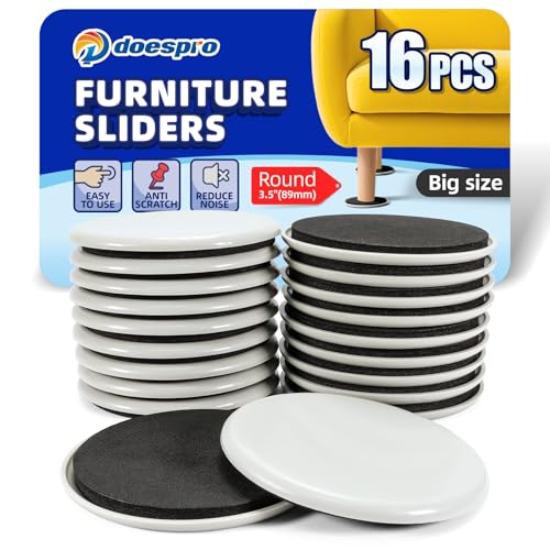 16 PCS Large Furniture Sliders for Hardwood Floors & Carpet- 3 1/2 inch Reusable Heavy Duty Furniture Movers Sliders, Floor Protectors, Chair Glides for Wood Floors, Tile,Anti Scratch(3.5" Gray Round) - color: 01 Pe Sliders Round, size: 3 1/2"(3.5" 16 Pac