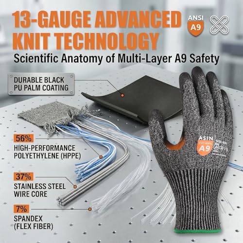 Donfri A9 Cut Resistant Work Gloves for Men, Safety Gloves for Men Touchscreen with Reinforced Thumb for Metal Glass Wood - size: X-Large