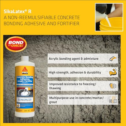 SIKA SikaLatex R Concrete Adhesive Glue - Acrylic Admix for Enhanced Bonding in Portland Cement Mortar & Concrete - Freezing/Thaw Resistant - 1 Quart - size: 32 Fl Oz