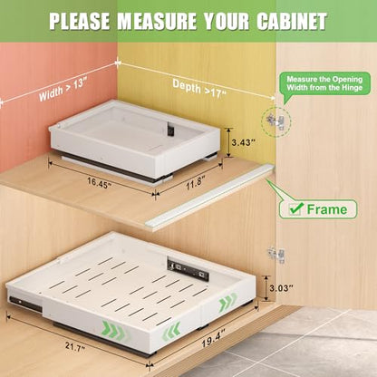 1 Pcs Pull Out Drawers for Cabinets Organizer Expandable Width(11.8"-19.4"), Depth(16.45"-21.7") With 3 Rails, No Drill Roll Out Drawer, Adhesive Sliding Drawers - color: White