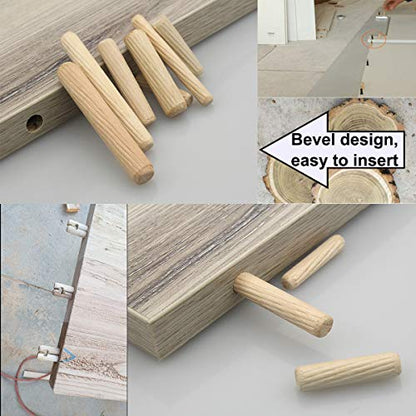smseace 230Pcs Wooden Dowel Pins 1/4inch 5/16inch 3/8inch, Fluted Wood Dowels Rods for Crafts, Furniture, DIY Manual - size: 230Pcs Straight Wood Pin - 4 Sizes