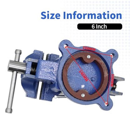 Nakkaa 6" Heavy Duty Bench Vise Cast Iron Vise with 360° Flexible Swivel Locking Base Home Work 6 Inch Swivel Bench Vice with Anvil - size: 6 Inch Bench Vise