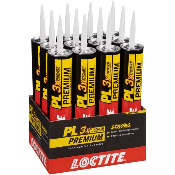 Loctite PL Premium Polyurethane Construction Adhesive, Versatile Construction Glue for Wood, Concrete, Stone, Metal & More- 28 fl oz, Cartridge, 12 Pack - size: 12 Pack, style: 28 fl oz