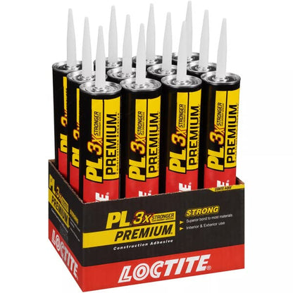 Loctite PL Premium Polyurethane Construction Adhesive, Versatile Construction Glue for Wood, Concrete, Stone, Metal & More- 28 fl oz, Cartridge, 12 Pack - size: 12 Pack, style: 28 fl oz