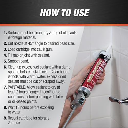 DAP Kwik Seal Plus 18510 Adhesive Sealant, 10.1 oz Cartridge, brighter white