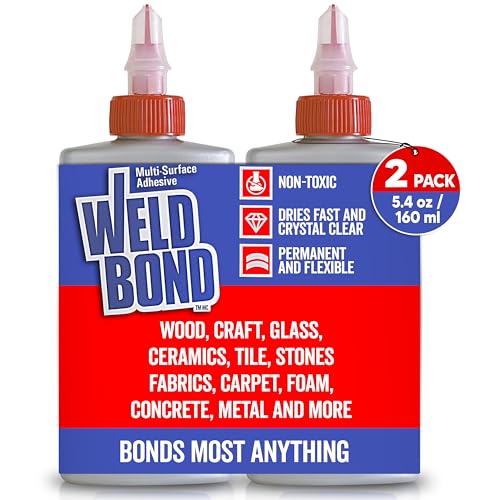 Weldbond Multi-Surface Strong Glue – Fast Drying Glue for Wood, Tile, Ceramic, Pottery, Glass, Metal & More – Heavy Duty Adhesive for Mosaic, Crafts, Wood Working & Repairs – 5.4oz (160ml), 2 Pack - size: 2 pack