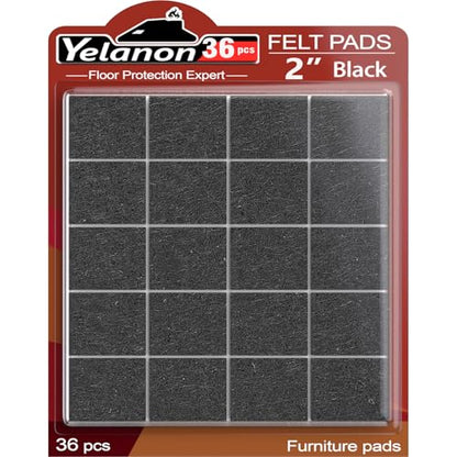 Yelanon Felt Furniture Pads for Hardwood Floors -36 Pcs 2" Premium Floor Protectors for Furniture, Felt Pads for Chair Legs, Black - size: 36 pcs 2" Square Black
