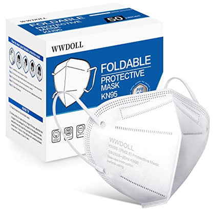 WWDOLL KN95 Face Mask 50 Pack, KN95 Masks 5-Layer Breathable Mask with Elastic Earloop and Nose Bridge Clip, Disposable Respirator Protection Against PM2.5 White - color: White