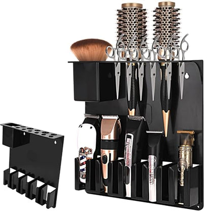 Clipper Holders Barbers Organizer, 13" x 12" x 3" Wall-Mounted Multi-Functional Hair Styling Tool Storage Stand for Clipper, Scissors, Comb, Curling Irons - for Salon, Home Bathrooms, with Screws Kit - size: 11.8 x 13.2 x 3 Wall-mounted