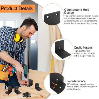30 Pack Angle Brackets, 1.5" x 1.5" Black Heavy Duty Stainless Steel Corner Brace, L Shaped Shelf Bracket 90 Degree Corner Bracket for Wood Furniture Cabinets Shelves - size: 1.5"x1.5"(black)