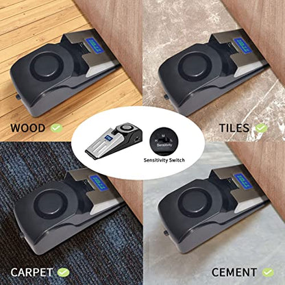 ZZRUI 2 Pack Door Stop Alarm with 120dB Siren, Wedge Door Stopper Security Device for Travel, Apartment, Hotel, Home – Portable Anti-Theft Floor Alarm for Entry Alert & Self Defense, Black - size: 2 Pack