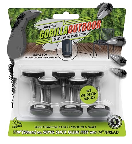 Slipstick Gorilla Outdoor Adjustable Furniture Levelers (8 Pack) Weatherproof Screw in Leg Glides for Chairs, Tables, and Outdoor Furniture Feet, 1-1/8 Inch Slider Glide, 1/4"-20 BSW Thread - color: Slider Glide, size: 1/4"-20 BSW Thread