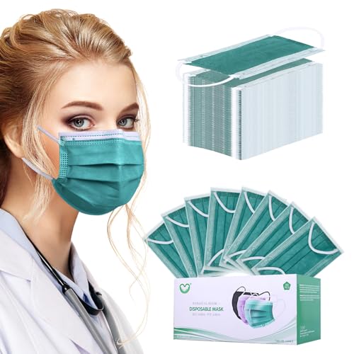 Disposable Face Mask 4-Ply for Adult, Soft Face Masks, Breathable Safety Mask… - color: Green Single