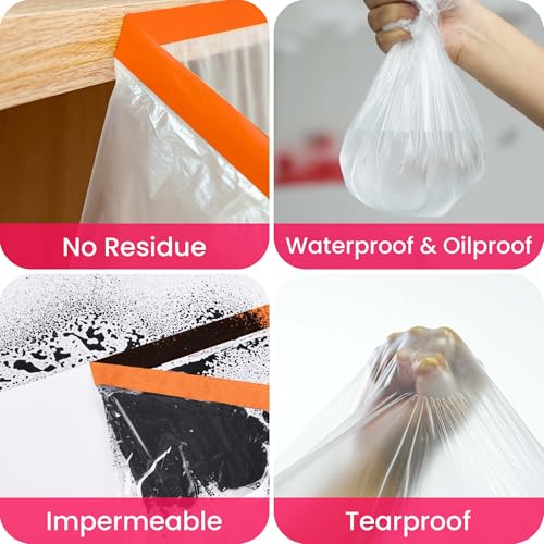 TAPEBEAR Pre-Taped Masking Film, 102" x 56Feet x 3Roll Plastic Sheeting Cover for Painting, Tape and Drape, Painters Masking Tape Film Plastic Drop Cloths for Auto, Appliance and Furniture - size: 102" x 56Feet x 3Roll