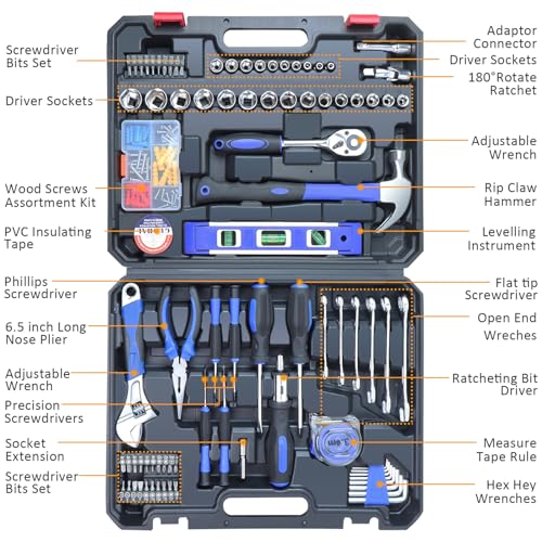 jar-owl Home Tool Kit Tool Set 146 Pieces Metric Household Hand Tool Kit，Auto Repair Tool Set with Portable Toolbox for Homeowner, Diyer, Handyman