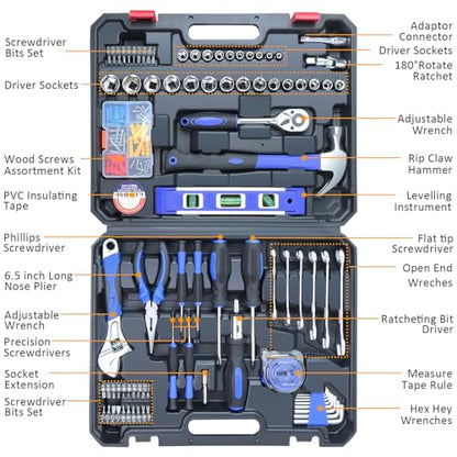 jar-owl Home Tool Kit Tool Set 146 Pieces Metric Household Hand Tool Kit，Auto Repair Tool Set with Portable Toolbox for Homeowner, Diyer, Handyman