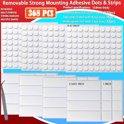 Urdar Brunnr Double Sided Tape for Picture Poster Decorations, Removable Strong Mounting Adhesive Dots for Balloon, Photo, Art Craft, Party Supplies, Multipurpose - style: 0.5in Dots and strips