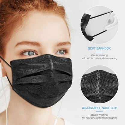 50 PCS Black Disposable Face Masks 3-Ply Filter Earloop Mouth Cover, Face Mask - size: 50 Count (Pack of 1)