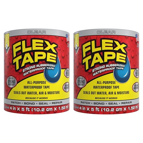 Flex Tape, Original Thick Flexible Rubberized Waterproof Tape - Seal and Patch Leaks, Works Underwater, Indoor Outdoor - Home RV Roof Plumbing and Pool Repairs, Clear, 4 in x 5 ft, Pack of 2 - color: Clear, size: 4" x 5' (Pack of 2)