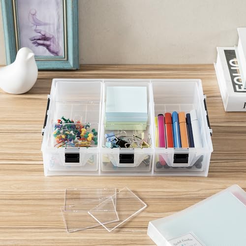 MyGift Single Add-on Tray for 11 Inch Clear Arts and Crafts Stackable Storage Box, Sewing Supplies Storage Organizer Case Accessory Optional Tray with Black Accents, 3 Drawers and Removable Dividers - color: Black (Add on Tray Only)