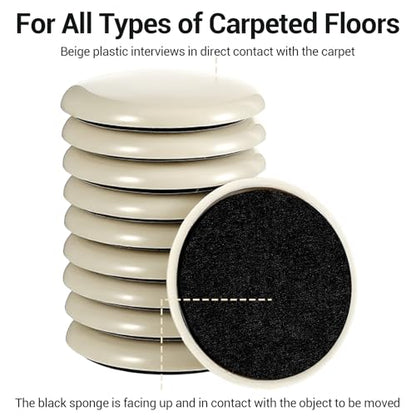 16 Pcs Furniture Sliders for Carpet,2 Inch Sliders for Furniture on Carpet Self Adhesive Chair Slider for Carpeted and Hardwood Floors (Beige)