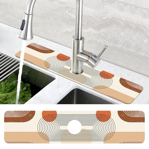 Abstract Minimalistic Geometric Sink Faucet Absorbing Mat Sink Splash Guard Faucet Mat Draining Mat Fast Drying Sink Protectors for Kitchen and Bathroom 5.5"×24" - size: 5.5" x 24"