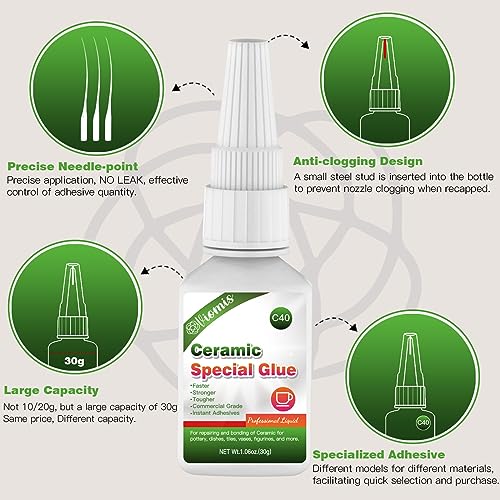 30g Ceramic Glue, Instant Ceramic Super Glue for Porcelain and Pottery Repair, Fast Drying | Heat Resistant | Waterproof Strong Adhesive for Bonding Ceramic, Dishes, Tiles, DIY Crafts - size: 30g*1, style: Ceramic Glue
