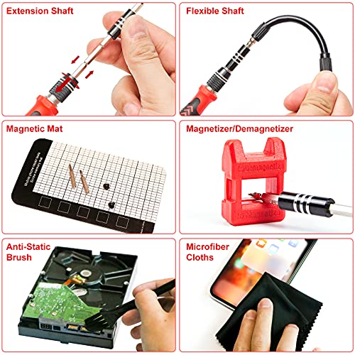 STREBITO Precision Screwdriver Set 124-Piece Electronics Tool Kit with 101 Bits Magnetic Screwdriver Set for Computer, Laptop, Cell Phone, PC, MacBook, iPhone, PS4, PS5, Xbox Repair - color: Red