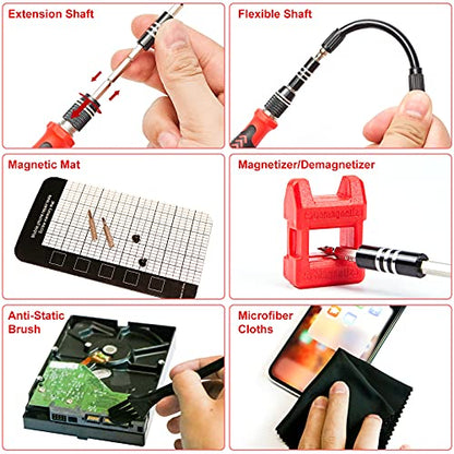 STREBITO Precision Screwdriver Set 124-Piece Electronics Tool Kit with 101 Bits Magnetic Screwdriver Set for Computer, Laptop, Cell Phone, PC, MacBook, iPhone, PS4, PS5, Xbox Repair - color: Red