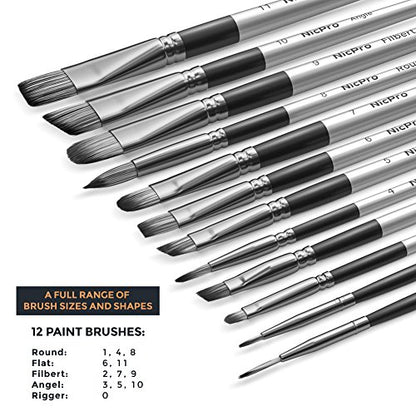 Nicpro 12PCS Artist Paint Brush Set, Craft Paint Brushes for Acrylic Painting, Oil, Watercolor, Gouache, Tempera, Face, Body, Fabric, Leather, Model, Art Supplies Paintbrushes for Artists Beginners - color: Silver