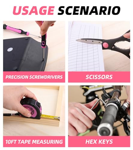 DOWELL Pink Tool Kit 140PCS for Women, Girls, Ladies, Household Tool Set with 14” Tool Bag - size: 140PCS