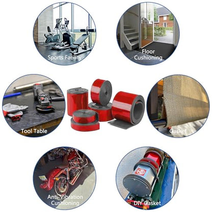 HooTown Adhesive Solid Rubber Strips, 8” Wide x 1/8" Thick x 120" Long Self Neoprene Rubber Sheets Rolls with Adhesive Backing for DIY Gaskets, Pads, Sealing, Liner, Weather Striping, Seals, Red - color: 1/8" Thick Adhesive, size: 8” W x 120" L