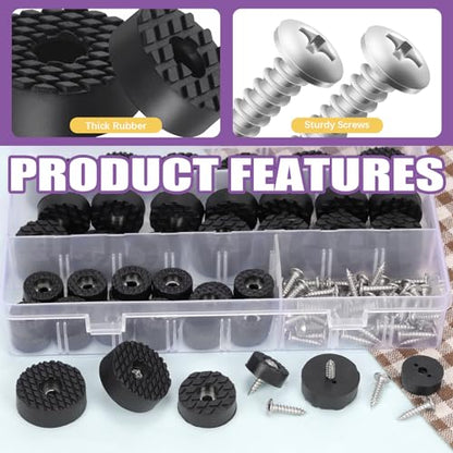Swpeet 52 Sets 3 Sizes 18mm & 24mm & 30mm Round Black Furniture Pads with Screws, Heavy Duty Rubber Non Slip Non Skid Furniture Feet Rubber Bumpers Pads for Table Desk Chair to Protect Hardwood - size: 18/24/30 Mm Assortment Kit