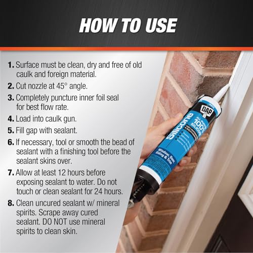DAP 100% Silicone Rubber Window, Door, and Siding Sealant, Black 9.8 Oz (7079808642)