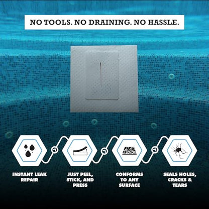 Burro Adhesives 10-Pack Waterproof Clear Pool Tape Patches - Professional Grade PVC Repair Kit with 2.75" x 4" Heavy Duty Patches for Commercial & Residential Vinyl Pools, Works Underwater & Dry - color: Clear