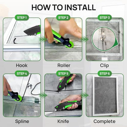 King&Charles Window Screen Door Repair/Replacement Kit, Includes Black Screen Mesh 48"x118"+ Versatile Screen Roller Tool+50Ft Spline+8Clips, Insect Screen, Pet Proof Window Mesh Kit - color: Black
