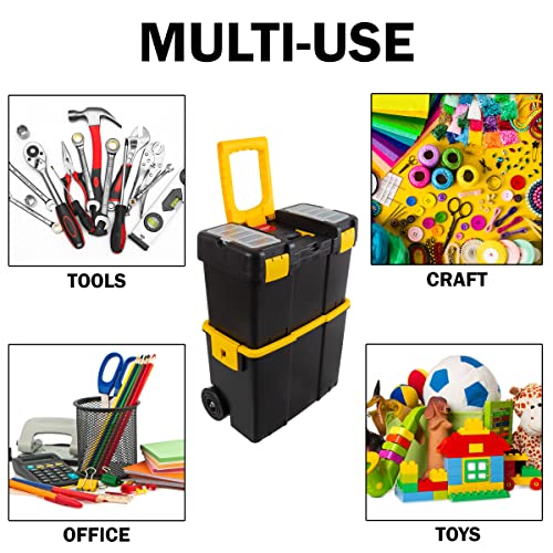 Portable Tool Box with Wheels - Stackable 2-in-1 Tool Chest with Fold-Down Comfort Handles, Tough Latches, and Removable Storage Trays by Stalwart - style: 2-in-1