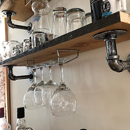 14-Inch Wine Glass Rack, Under Cabinet Wine Glass Holder Stainless Steel Chrome Finish Stemware Rack - Hanging Stemware Holder for Cabinet Kitchen Bar, Set of 4 - color: Silver Chrome, size: 14 Inch 4 Pack