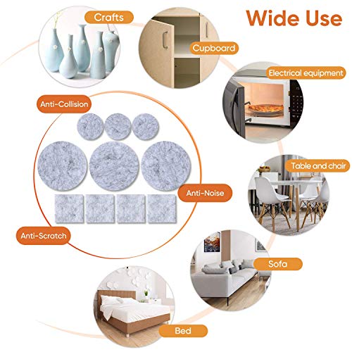 Furniture Pads 300 Pcs Premium Furniture Felt Pads (Grey), Huge Quantity Self Adhesive Felt Furniture Pads, Anti Scratch Floor Protector for Furniture Legs Hardwood Floor with 60 Cabinet Door Bumpers - size: Grey