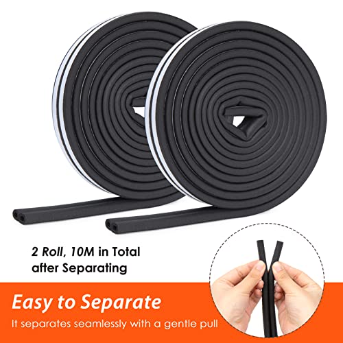 33 Feet Long Weather Stripping Seal Strip for Doors/Windows, Self-Adhesive Backing Seals Large Gap Seal Strip by YOUSHARES (33 Ft/10m, Black) - color: 10m/33ft Black