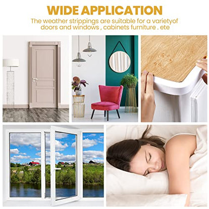 4 Rolls Total 26 Ft White Weather Stripping 1 Inch Wide x 3/4 Inch Thick Self Adhesive High Density Foam Tape Insulation Weatherproof Window Door Seal Strip Soundproof Collision Avoidance 6.5 Ft x 4