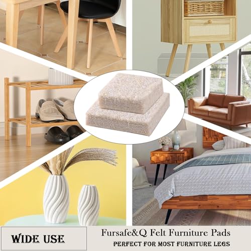 Fursafe&Q Felt Furniture Pads for Hardwood Floors - Self Adhesive Chair Felt Pad, Furniture Feet Floor Protectors, Furniture Sliders Protect from Nicks and dents, Anti Scratch 136 Pcs Beige Square - size: 136 Pcs Beige Square Pads