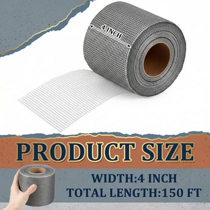 150 ft x 4 Inch Cement Board Joint Tape Self Adhesive Durable Gray Fiberglass Mesh Drywall Mesh Repair Tape for Cement Board Joints Repairing, Sealing and Strengthening - size: 150 ft X 4 Inch