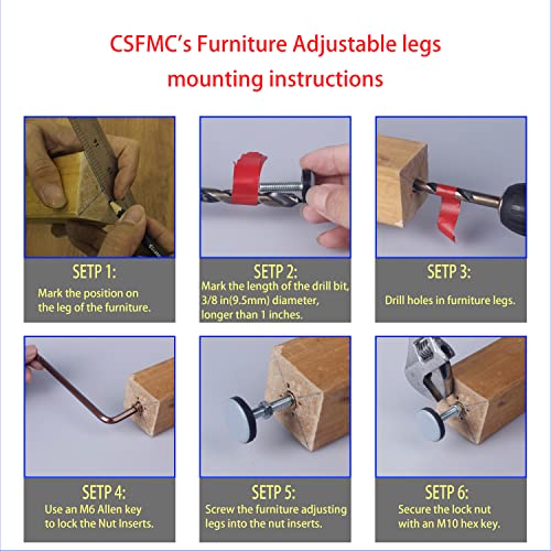 Furniture Leveler PTFE(Teflon) Bottom(20mm Base),Threaded Shank(1/4-20) Adjust Pads,Table/Chair/Cabinet/Sofa Medium Adjustable Legs Leveling,Nuts Installation and Floor Protection(8 Pack) - size: 20mm Base 1/4-20 x 1", 8 Pack