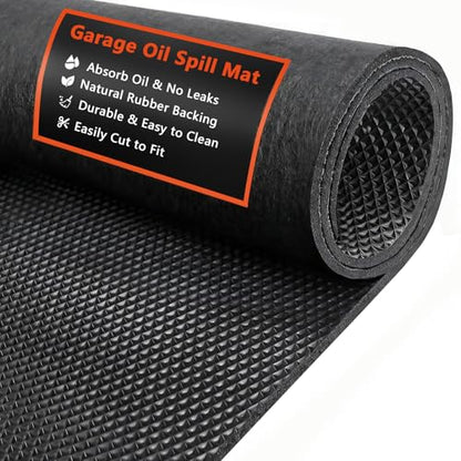 AiBOB Oil Spill Mat, 72” X 96” inches, Garage Floor Mat Under Car, Waterproof Backing Absorbent Pad Protects Floor, Durable, Reusable, Black - size: 6' x 8'
